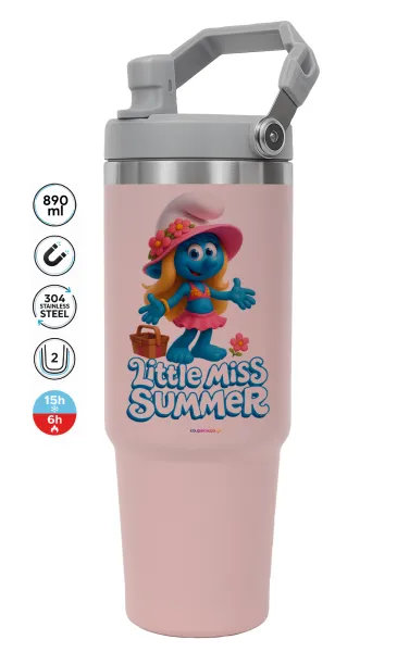 The Smurfs — ΡΟΖ Travel Tumbler Θερμός με χερούλι και καλαμάκι 890ml