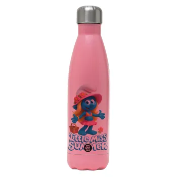 The Smurfs, Μεταλλικό παγούρι θερμός Ροζ Ματ (Stainless steel), διπλού τοιχώματος, 500ml
