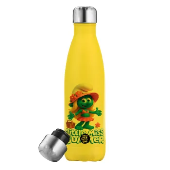 The Smurfs, Μεταλλικό παγούρι θερμός Κίτρινος (Stainless steel), διπλού τοιχώματος, 500ml