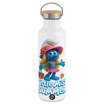 The Smurfs, Stainless steel White with wooden lid (bamboo), double wall, 750ml