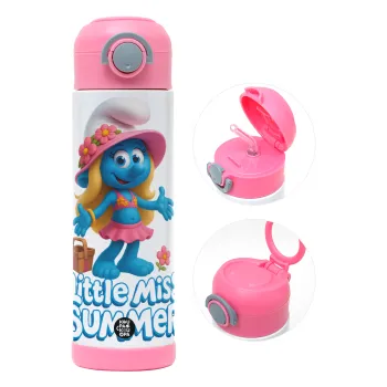 The Smurfs, Παιδικό παγούρι θερμό, ανοξείδωτο, με καλαμάκι ασφαλείας, ΡΟΖ (500ml)