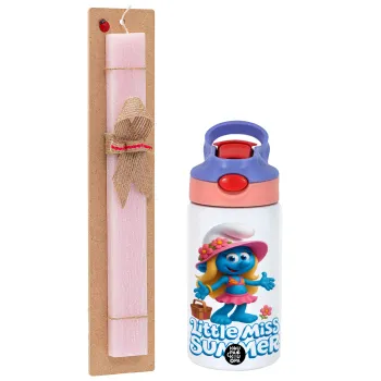 The Smurfs, Πασχαλινή Λαμπάδα με Παιδικό παγούρι θερμό, ανοξείδωτο, με καλαμάκι ασφαλείας, ροζ/μωβ (350ml) & κερί αρωματικό πλακέ (30cm) (ΡΟΖ)