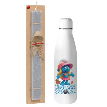 The Smurfs, Πασχαλινή Λαμπάδα με μεταλλικό παγούρι θερμός ανοξείδωτο (500ml) & κερί αρωματικό πλακέ (30cm) (ΓΚΡΙ)