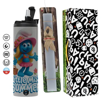 The Smurfs, Πασχαλινή Λαμπάδα με Travel Tumbler θερμό (600ml, BPA free) & κερί αρωματικό πλακέ (30cm) (ΓΚΡΙ)