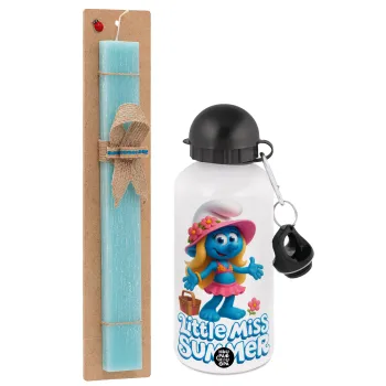 The Smurfs, Πασχαλινή Λαμπάδα με παγούρι μεταλλικό αλουμινίου (500ml) & λαμπάδα αρωματική πλακέ (30cm) (ΤΙΡΚΟΥΑΖ)