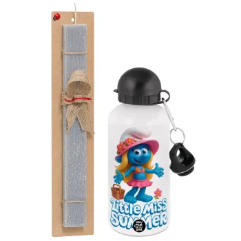The Smurfs, Πασχαλινή Λαμπάδα με παγούρι μεταλλικό  αλουμινίου (500ml) & κερί αρωματικό πλακέ (30cm) (ΓΚΡΙ)