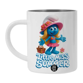 The Smurfs, Λευκή Ανοξείδωτη Μεταλλική Κούπα 450ml - Διπλού Τοιχώματος 