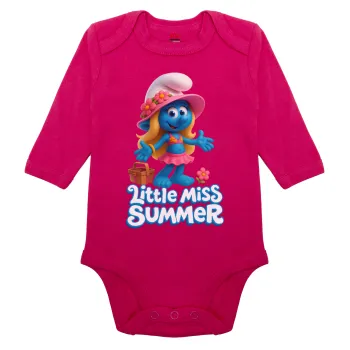 The Smurfs, Μακρυμάνικο βρεφικό φορμάκι, 0-18 μηνών, ΡΟΖ, 100% Organic Cotton