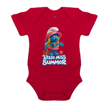 The Smurfs, Βρεφικό φορμάκι μωρού, ΚΟΚΚΙΝΟ, 100% Organic Cotton, κοντομάνικο