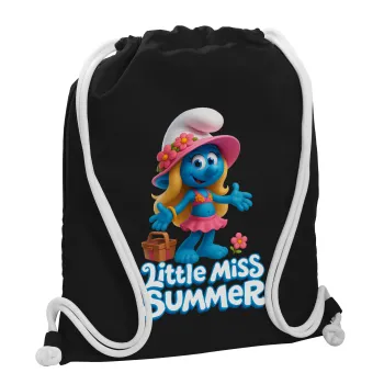 The Smurfs, Τσάντα πλάτης πουγκί GYMBAG Μαύρη, με τσέπη (40x48cm) & χονδρά λευκά κορδόνια