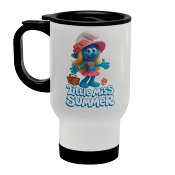 The Smurfs, Stainless steel travel mug with lid, double wall white 450ml