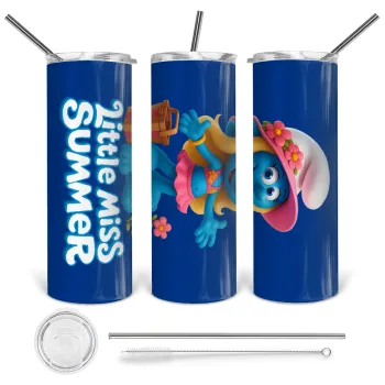 The Smurfs, Tumbler ποτήρι θερμό από ανοξείδωτο ατσάλι 600ml, με μεταλλικό καλαμάκι & βούρτσα καθαρισμού