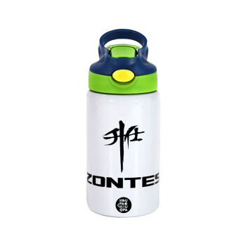 ZONTES, Children's hot water bottle, stainless steel, with safety straw, green, blue (350ml)