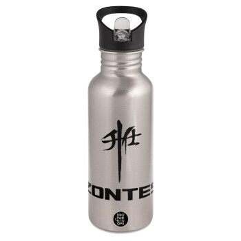 ZONTES, Water bottle Silver with straw, stainless steel 600ml
