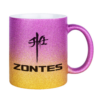 ZONTES, Κούπα Χρυσή/Ροζ Glitter, κεραμική, 330ml