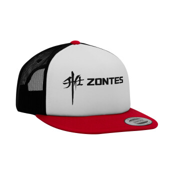 ZONTES, Adult Foam Flat Snapback with Mesh Red-White-Black (POLYESTER, ADULT, UNISEX, ONE SIZE)