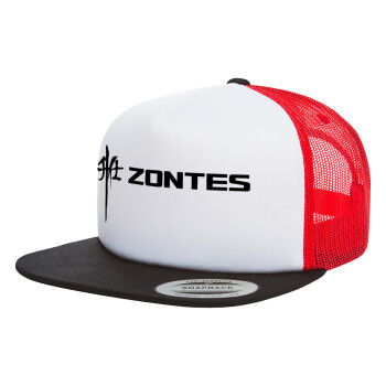 ZONTES, Καπέλο Ενηλίκων Foam Flat Snapback με Δίχτυ Μαύρο-Λευκό-Κόκκινο (POLYESTER, ΕΝΗΛΙΚΩΝ, UNISEX, ONE SIZE)
