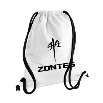 ZONTES, Backpack pouch GYMBAG white, with pocket (40x48cm) & thick cords