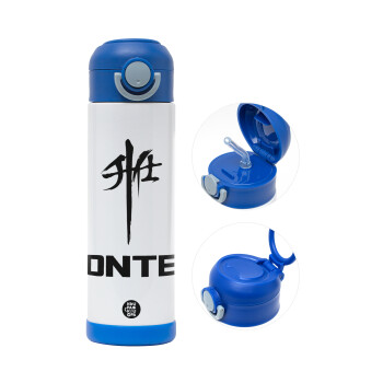 ZONTES, Children's hot water bottle, stainless steel, with safety straw, BLUE (500ml)