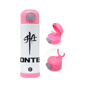 ZONTES, Παιδικό παγούρι θερμό, ανοξείδωτο, με καλαμάκι ασφαλείας, ΡΟΖ (500ml)