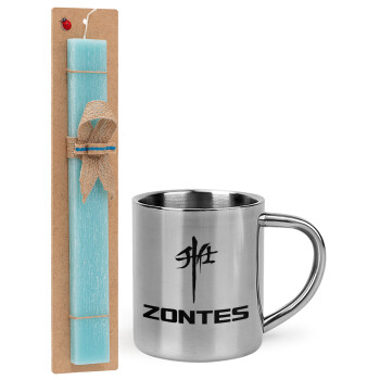 ZONTES, Easter Set, metallic thermal cup (300ml) & aromatic flat Easter candle (30cm) (TURQUOISE)
