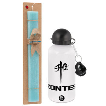 ZONTES, Easter Set, metallic aluminum water bottle (500ml) & scented flat candle (30cm) (TURQUOISE)