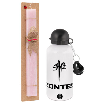 ZONTES, Πασχαλινή Λαμπάδα με παγούρι μεταλλικό αλουμινίου (500ml) & κερί αρωματικό πλακέ (30cm) (ΡΟΖ)