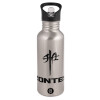 Water bottle Silver with straw, stainless steel 600ml