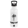 White water bottle with straw, stainless steel 600ml