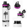 Metallic water bottle with safety lid, 850ml aluminum