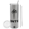 Tumbler stainless steel Silver 600ml, with metal straw & cleaning brush