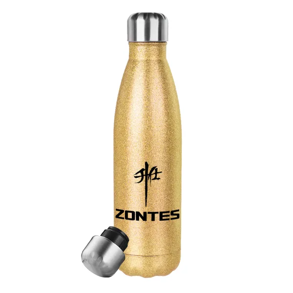 ZONTES — Glitter gold stainless steel thermos bottle, double-walled, 500ml
