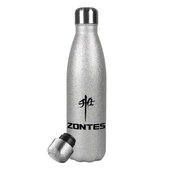 ZONTES — Metallic Glitter Silver Thermos Flask (Stainless steel), double-walled, 500ml