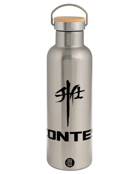 ZONTES — Stainless steel Silver with wooden lid (bamboo), double wall, 750ml