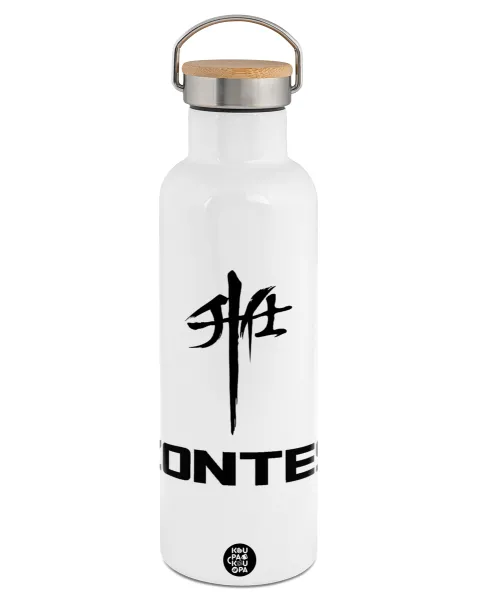 ZONTES — Stainless steel White with wooden lid (bamboo), double wall, 750ml