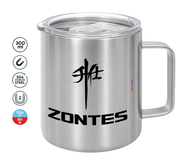 ZONTES — Double-walled stainless steel mug 300ml with temperature-retaining lid