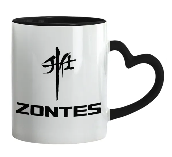 ZONTES — Κούπα καρδιά χερούλι μαύρη, κεραμική, 330ml