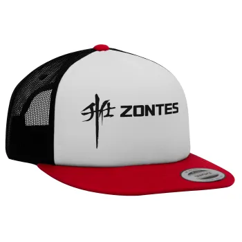 ZONTES, Adult Foam Flat Snapback with Mesh Red-White-Black (POLYESTER, ADULT, UNISEX, ONE SIZE)