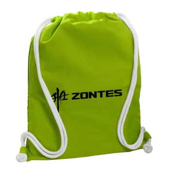 ZONTES, Backpack bag GYMBAG LIME GREEN, with pocket (40x48cm) & thick cords