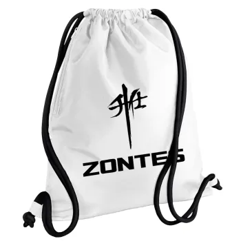 ZONTES, Backpack pouch GYMBAG white, with pocket (40x48cm) & thick cords