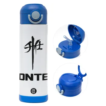 ZONTES, Children's hot water bottle, stainless steel, with safety straw, BLUE (500ml)