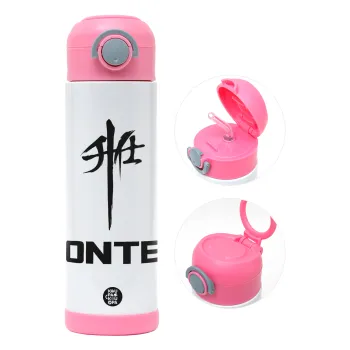 ZONTES, Children's hot water bottle, stainless steel, with safety straw, PINK (500ml)