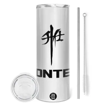 ZONTES, Tumbler ποτήρι θερμό από ανοξείδωτο ατσάλι 600ml, με μεταλλικό καλαμάκι & βούρτσα καθαρισμού