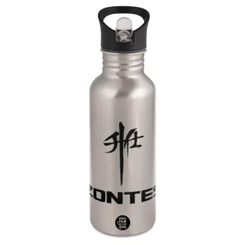 ZONTES, Water bottle Silver with straw, stainless steel 600ml