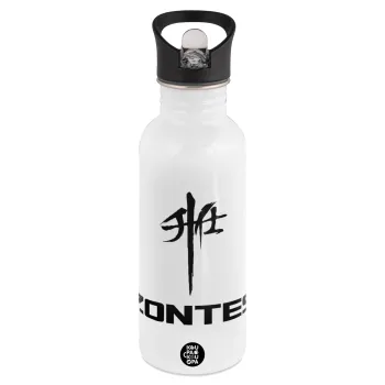 ZONTES, White water bottle with straw, stainless steel 600ml