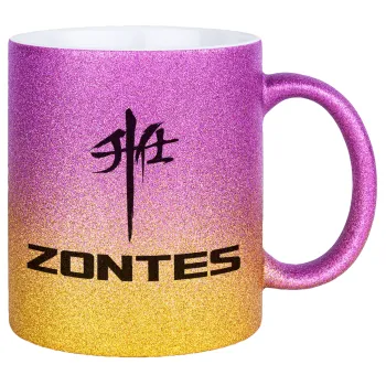 ZONTES, Κούπα Χρυσή/Ροζ Glitter, κεραμική, 330ml