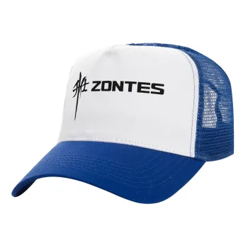 ZONTES, Adult Structured Trucker Hat, with Mesh, WHITE/BLUE (100% COTTON, ADULT, UNISEX, ONE SIZE)