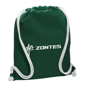 ZONTES, Backpack pouch GYMBAG BOTTLE GREEN, with pocket (40x48cm) & thick white cords