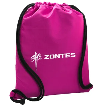 ZONTES, Backpack pouch GYMBAG Fuchsia, with pocket (40x48cm) & thick cords