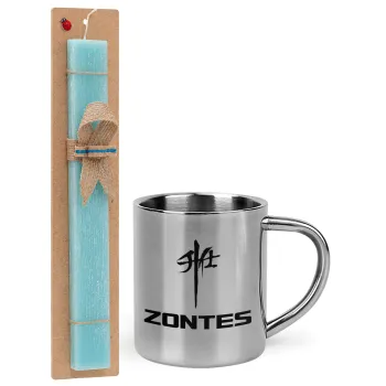 ZONTES, Easter Set, metallic thermal cup (300ml) & aromatic flat Easter candle (30cm) (TURQUOISE)